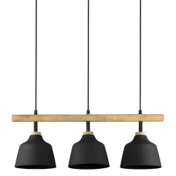 Suspension 3 lumières hauteur réglable en fer noir et manguier h121cm E27 - Ferese