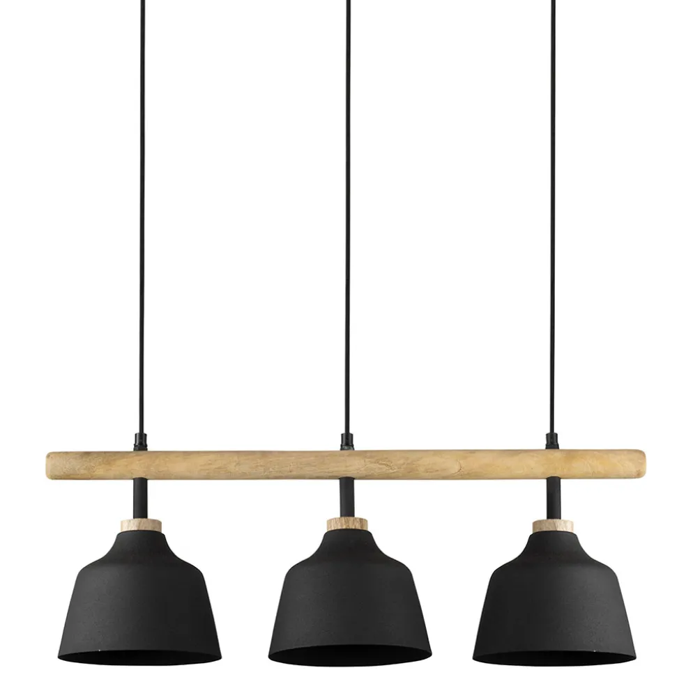 Suspension 3 lumières hauteur réglable en fer noir et manguier h121cm E27 - Ferese