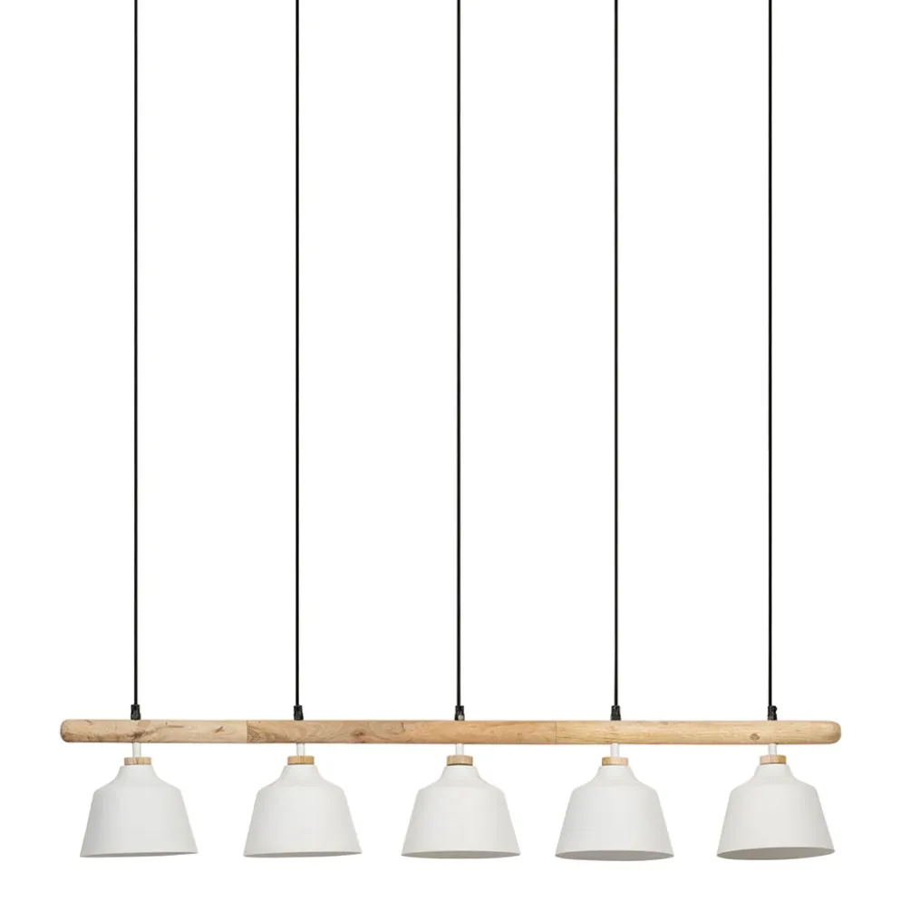 Suspension 5 lumières hauteur réglable en fer blanc et manguier h125cm E27 - Ferese