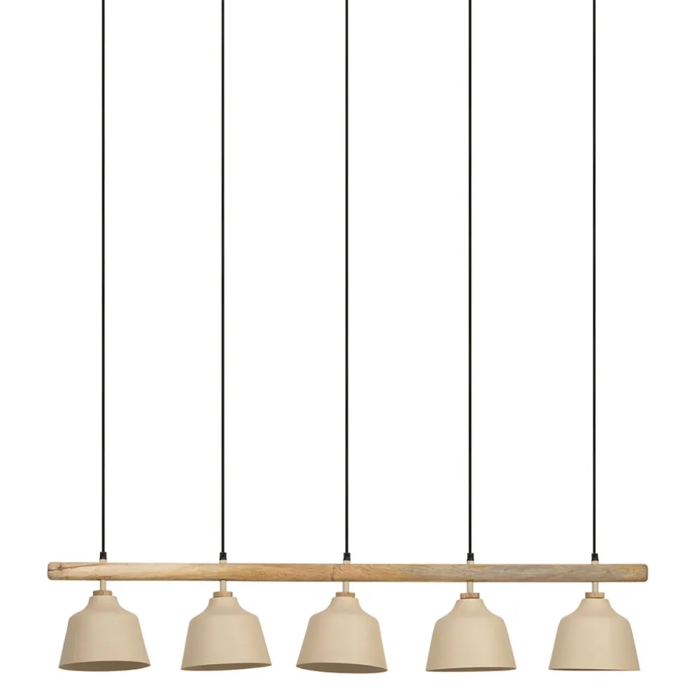 Suspension 5 lumières hauteur réglable en fer sable et manguier h125cm E27 - Ferese