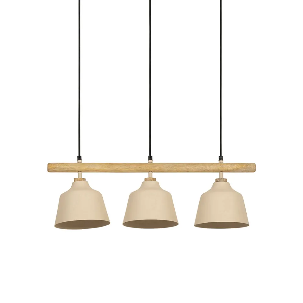 Suspension 3 lumières hauteur réglable en fer sable et manguier h120cm E27 - Ferese