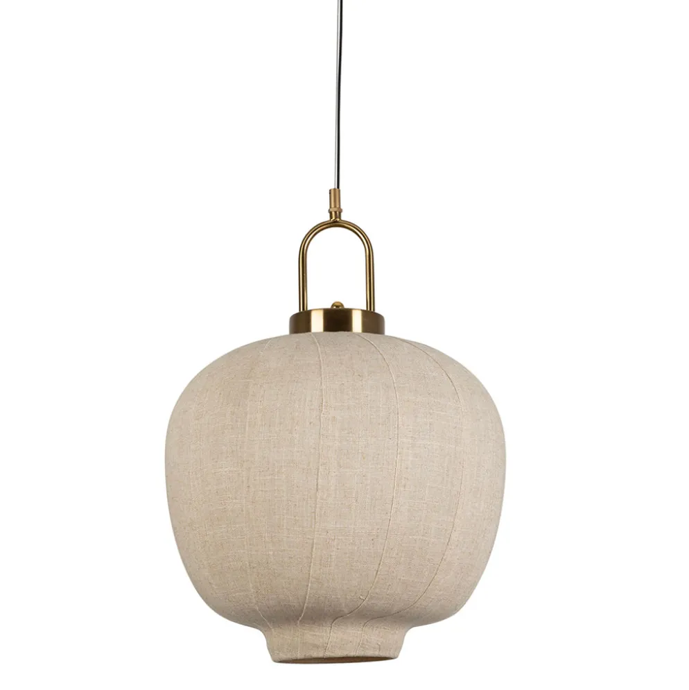 Suspension en fer et lin blanc cassé et doré d35cm E27 - Calypso