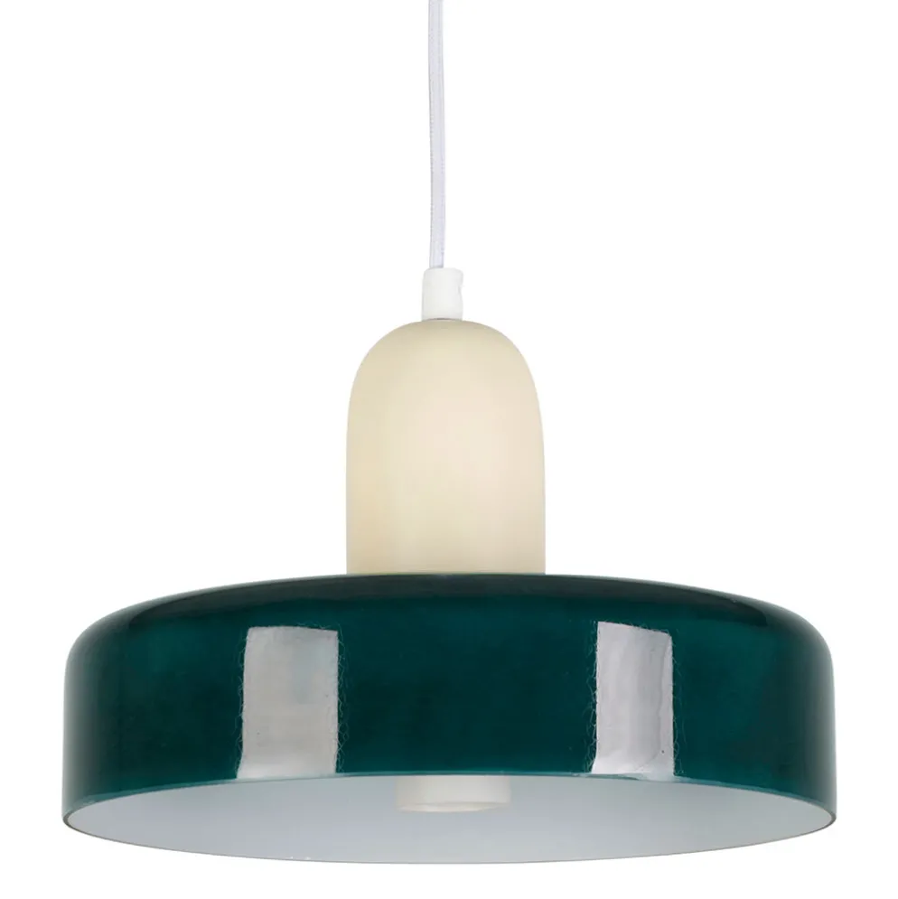Suspension en fer vert foncé et écru d25cm E27 - Atelier