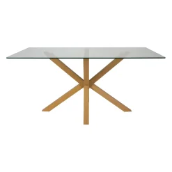 Table à manger en verre trempé et métal naturel 180x90cm - Adela