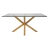 Table à manger en verre trempé et métal naturel 160x90cm - Adela