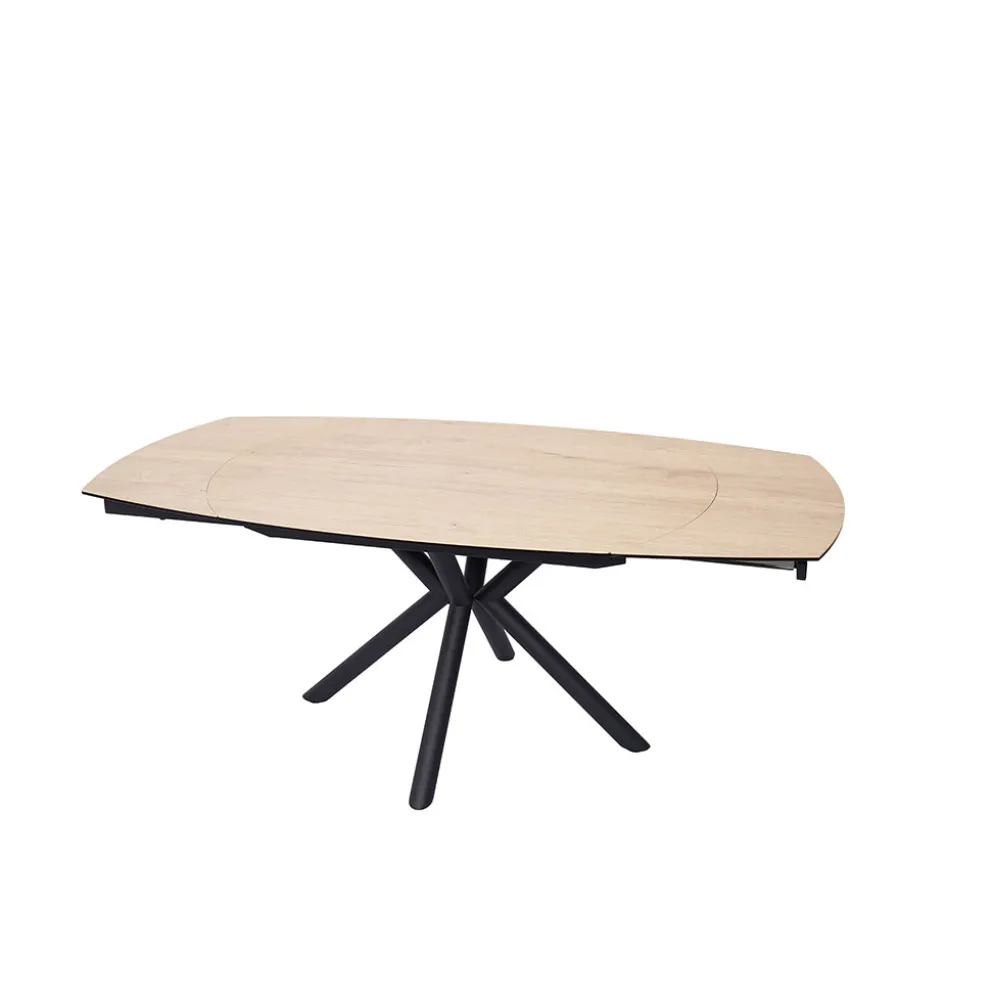 Table à manger extensible en céramique effet bois et métal noir 130(+60)x100cm - Seville