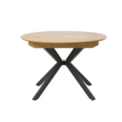 Table à manger extensible ronde en chêne naturel et noir d120(+40)cm - Cesura