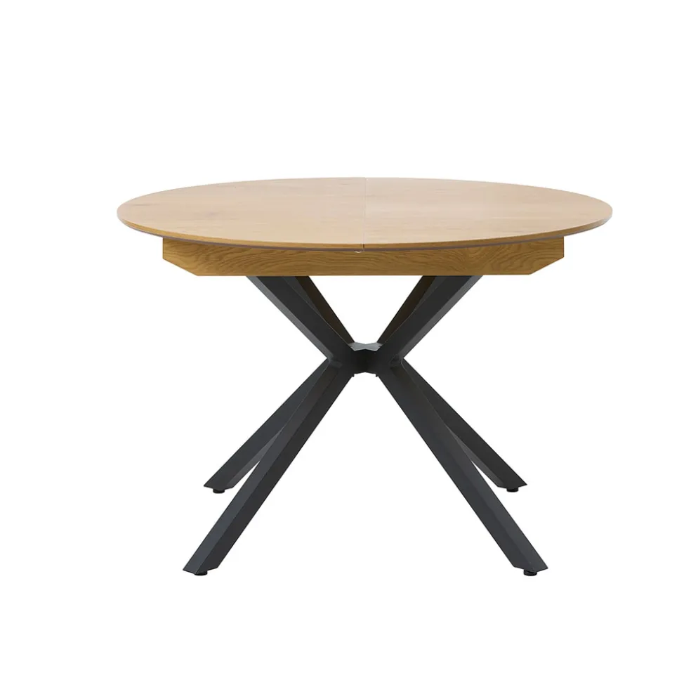 Table à manger extensible ronde en chêne naturel et noir d120(+40)cm - Cesura