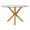 Table à manger ronde en verre trempé et métal naturel d119cm - Adela