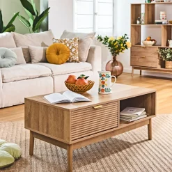 Table basse en bois 1 tiroir 1 niche 100x50cm - Tiphaine