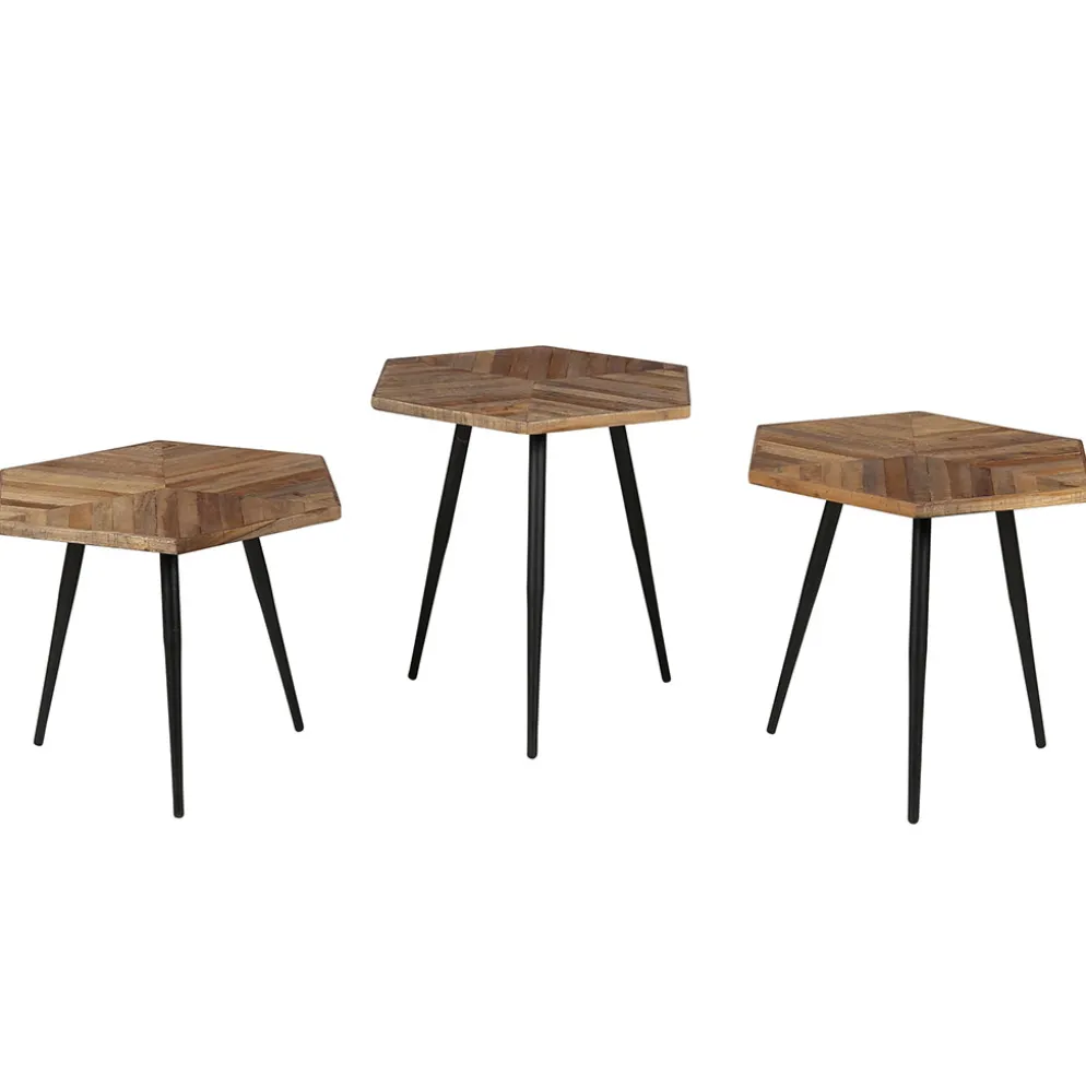 Table basse gigogne (lot de 3) en teck et métal - Woody