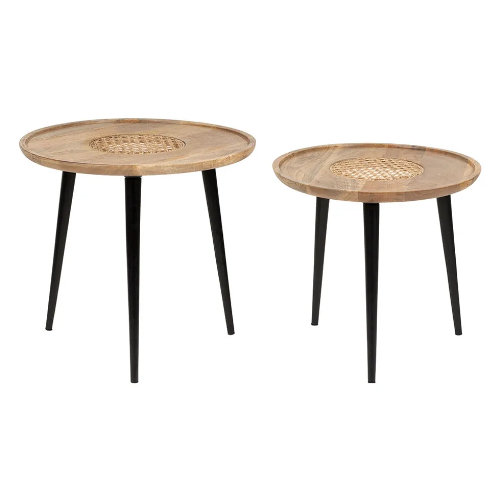 Table basse gigogne (lot de 2) en manguier naturel et fer noir - Balamea