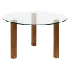 Table basse ronde en verre trempé et hévéa d75cm - Clara