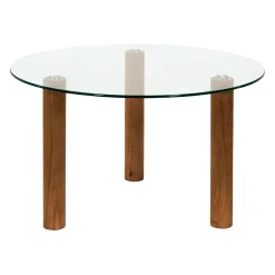 Table basse ronde en verre trempé et hévéa d75cm - Clara