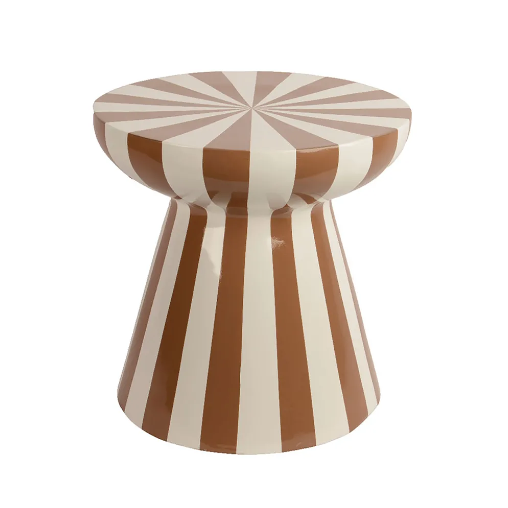 Table d'appoint d'extérieur en magnésium rayé brun et écru d40cm