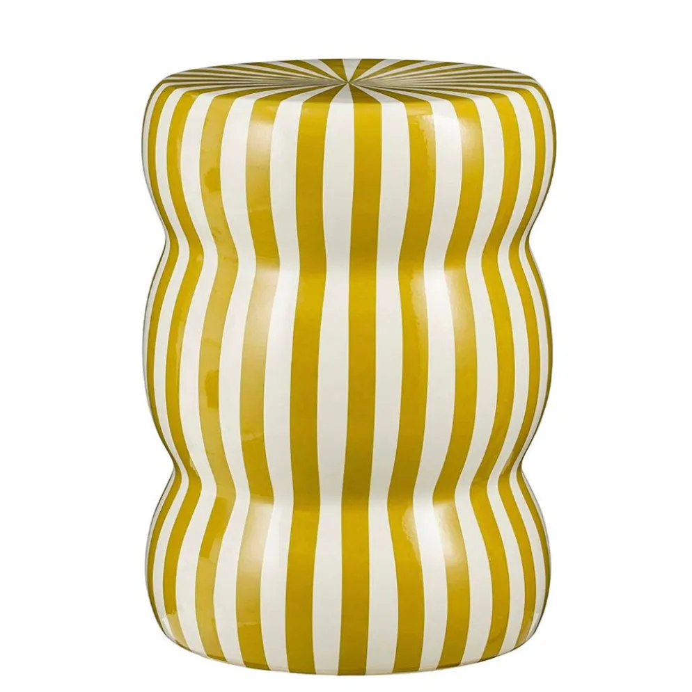 Table d'appoint en céramique rayé écru et ocre d32cm - Skipper