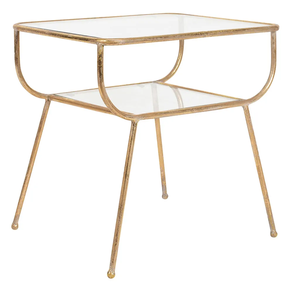 Table d'appoint en fer dorée et verre - Eluminea H52cm