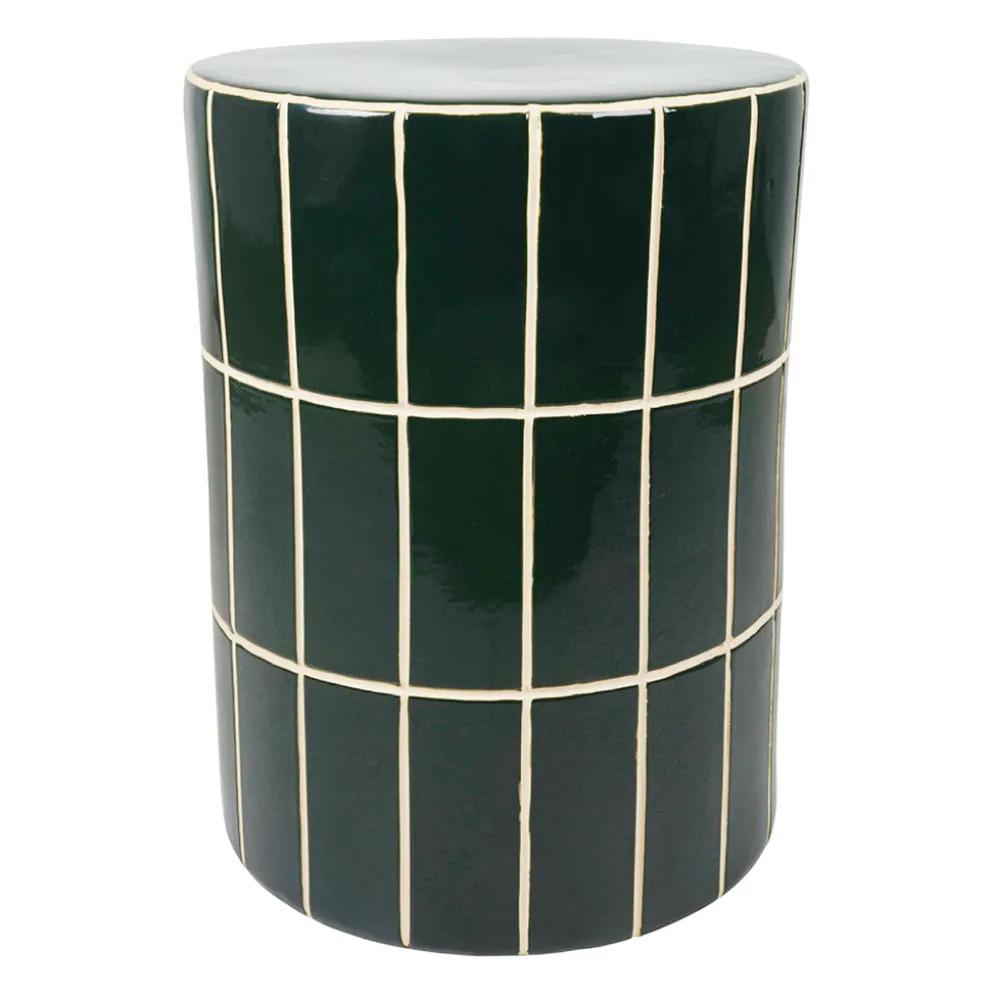 Table d'appoint ronde en grès vert sapin d33cm - Karoz