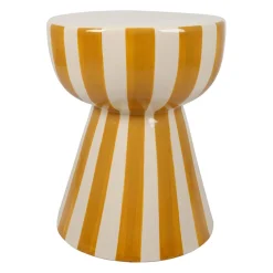 Table d'appoint ronde en grès rayé moutarde et blanc d33cm - Artist