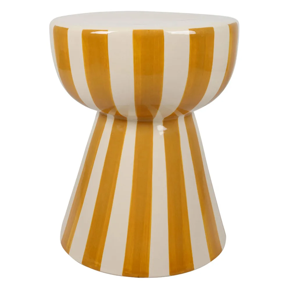 Table d'appoint ronde en grès rayé moutarde et blanc d33cm - Artist