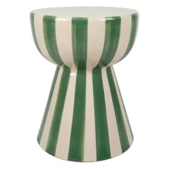 Table d'appoint ronde en grès rayé vert et blanc d33cm - Artist