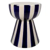 Table d'appoint ronde en grès rayé indigo et blanc d33cm - Artist