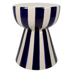 Table d'appoint ronde en grès rayé indigo et blanc d33cm - Artist