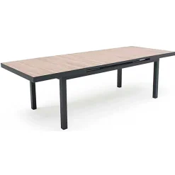 Table de jardin extensible en aluminium et céramique effet bois 200/260x100cm - Turin
