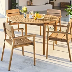 Table de jardin ronde extensible en bois d'acacia 180/130x130cm - Solian