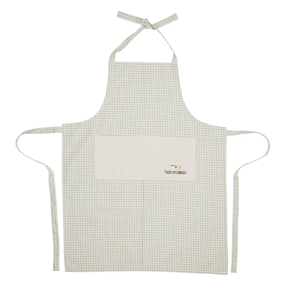 Tablier brodé en coton vert et écru - Réveil gourmand