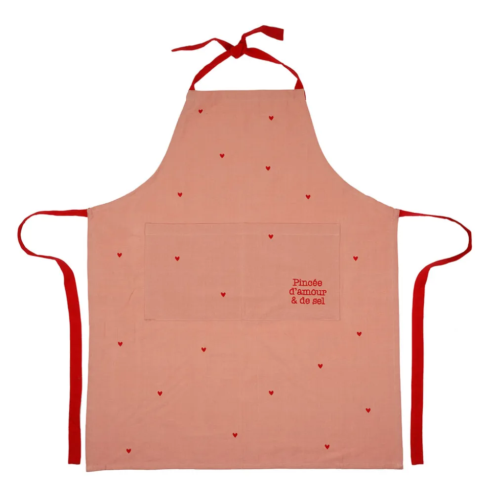 Tablier en coton rose et rouge - Douce amour