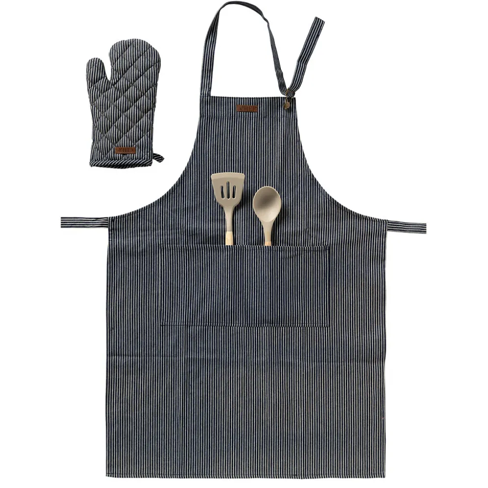 Tablier et gant de cuisine en coton denim - Robert