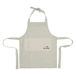 Tablier pour enfant brodé en coton vert et écru - Réveil gourmand