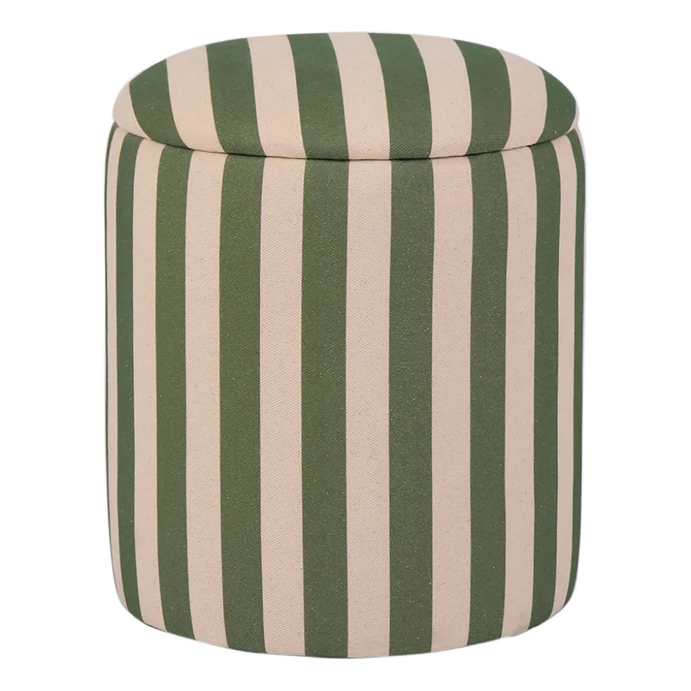 Tabouret coffre en coton rayé vert - Belly