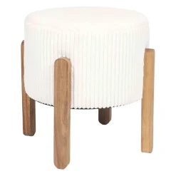 Tabouret en tissu côtelé beige et bois d'acacia - Scarlett