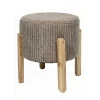 Tabouret en tissu côtelé taupe et bois d'acacia clair - Scarlett