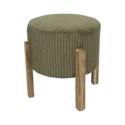 Tabouret en tissu côtelé vert et bois d'acacia - Scarlett