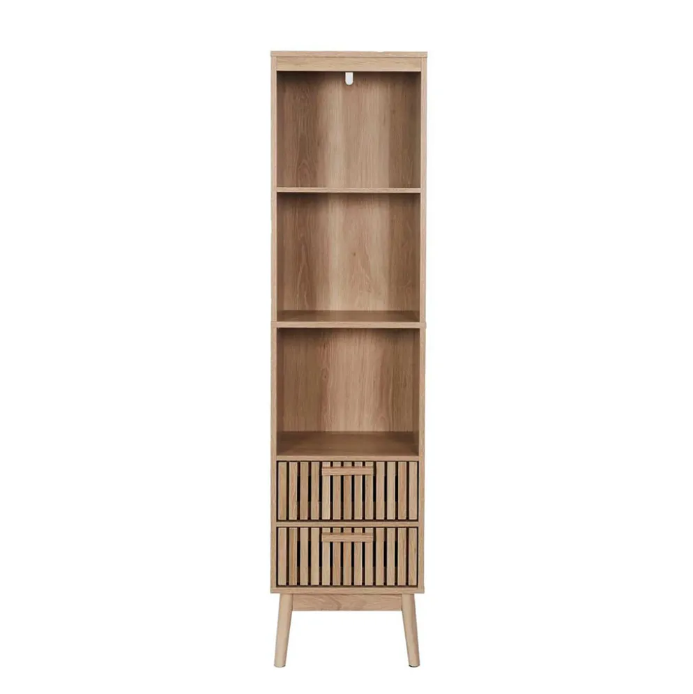 Étagère 3 niveaux 2 tiroirs en bois h160cm - Kara