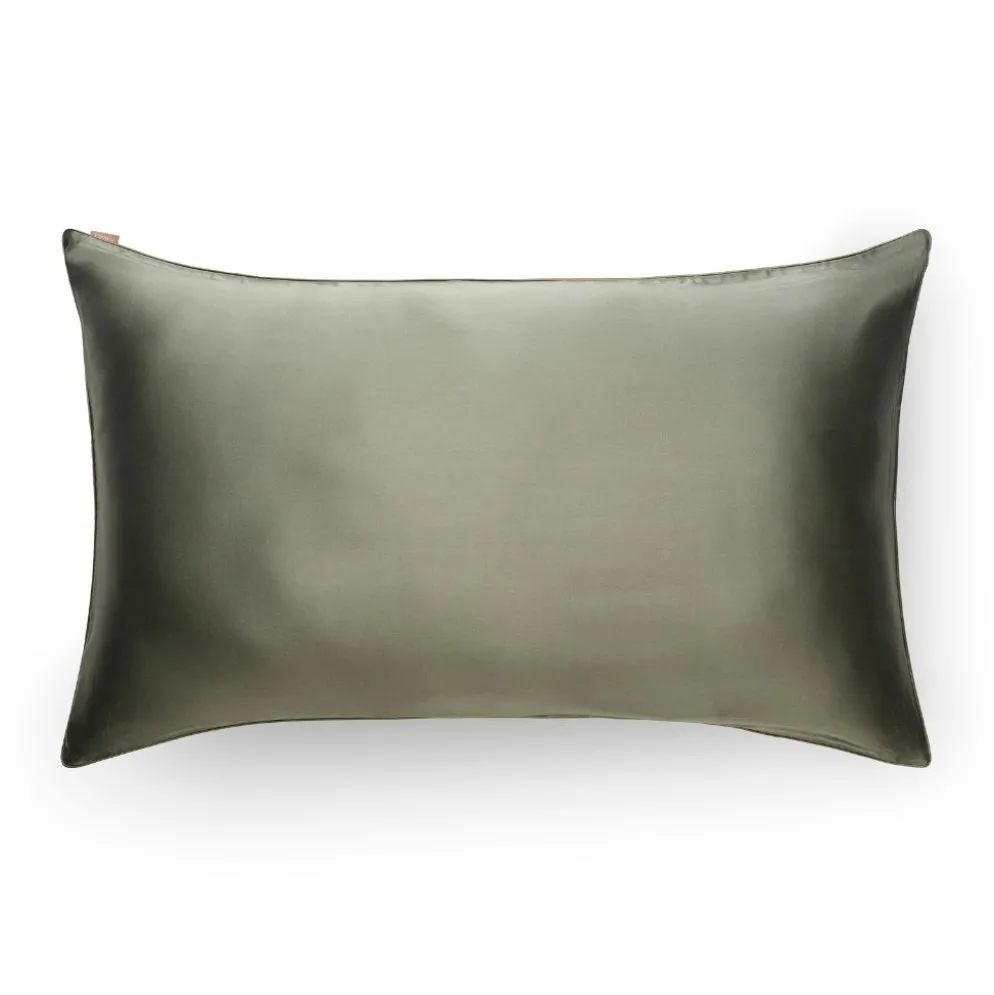 Taie d'oreiller en soie vert sauge 76x51cm