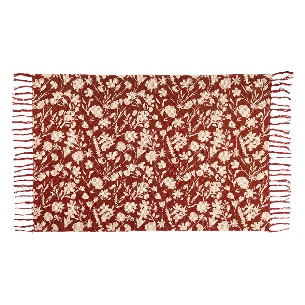 Tapis floral en coton rouge 120x80cm