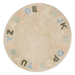 Tapis rond tufté en coton beige d100cm - Famille