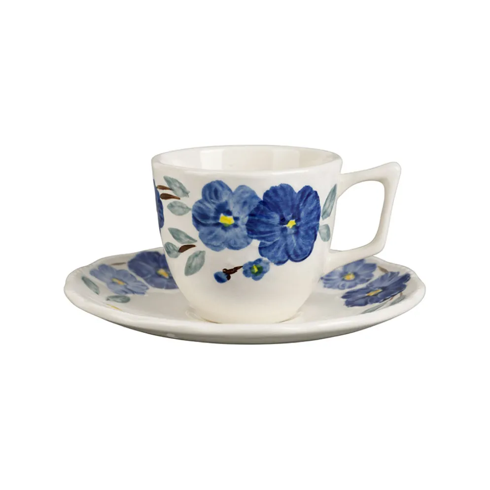 Tasse à café et sous-tasse en faïence bleu 10cl - Blandine