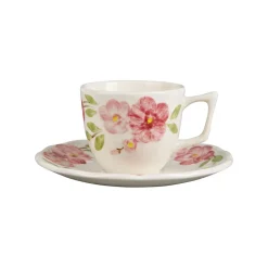 Tasse à café et sous-tasse en faïence rose 10cl - Blandine