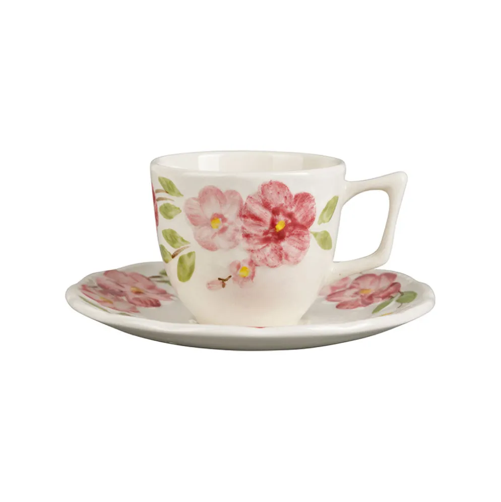 Tasse à café et sous-tasse en faïence rose 10cl - Blandine