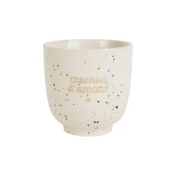 Tasse à café "maman d'amour" en grès moucheté blanc et doré 15cl - Bonheur étoilé