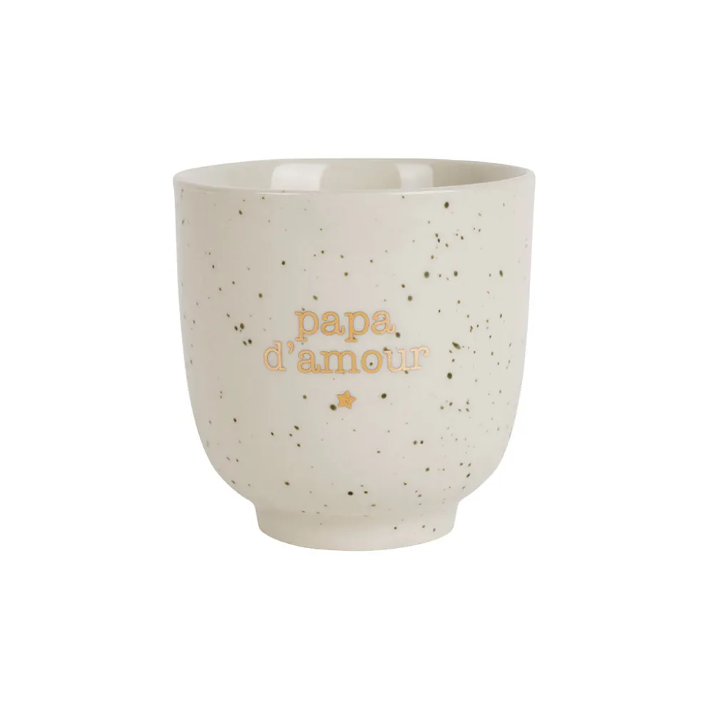 Tasse à café "papa d'amour" en grès moucheté blanc et doré 15cl - Bonheur étoilé