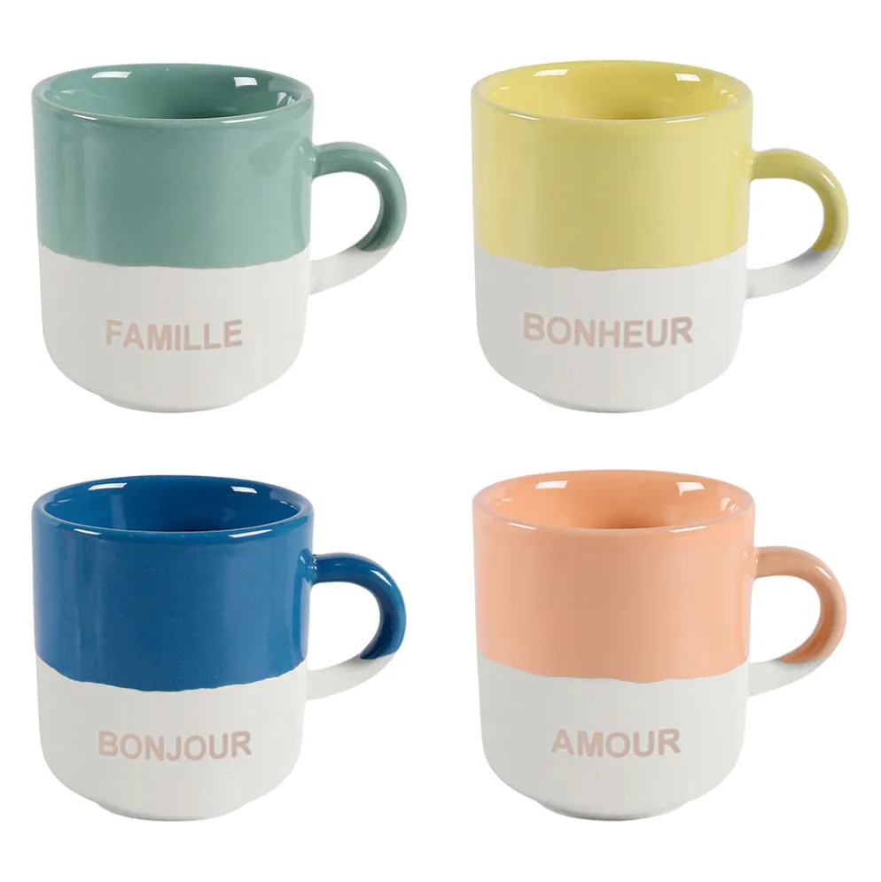 Tasse à café x4 en grès multicolore 10cl - Réveil gourmand