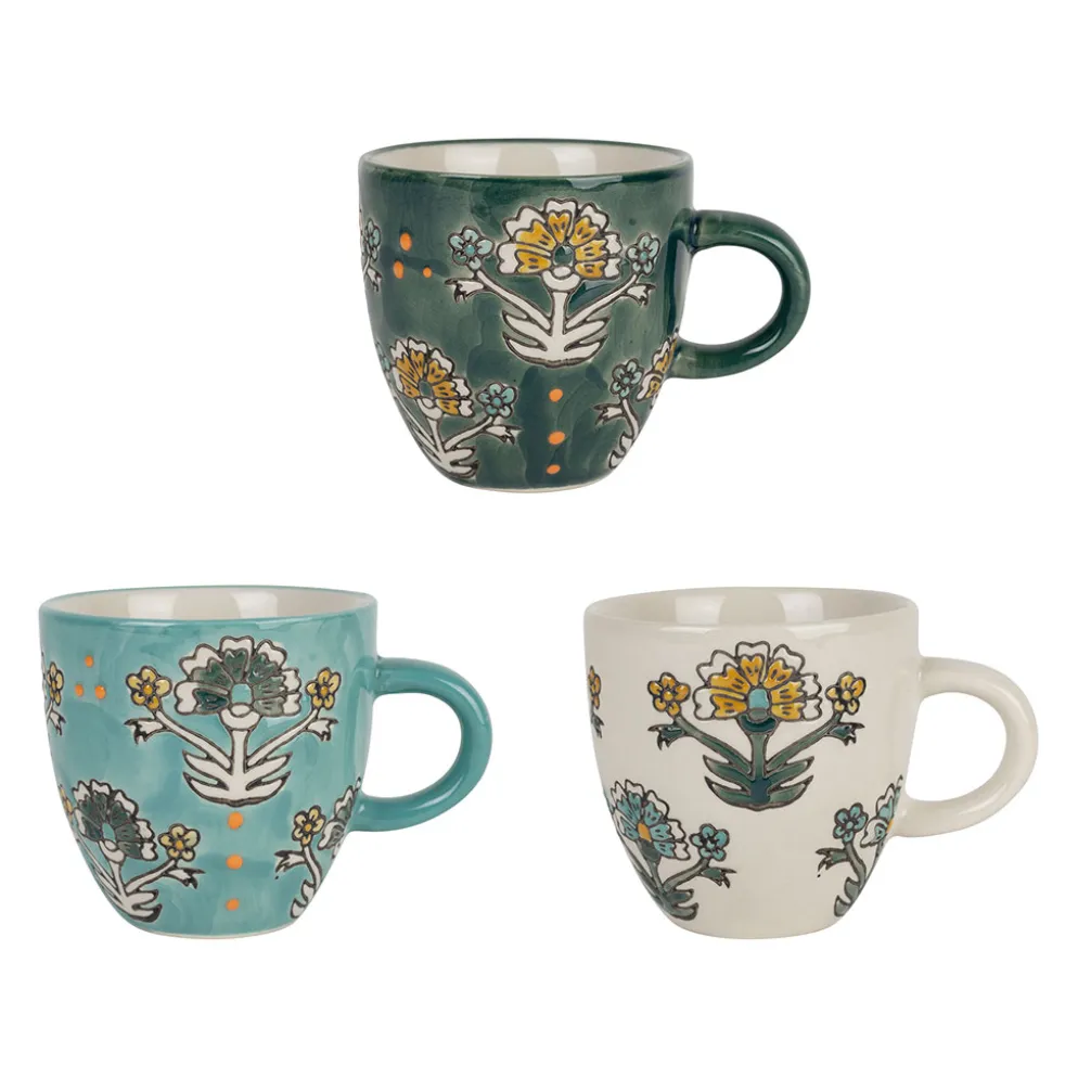 Tasse à café x3 en grès turquoise et émeraude 8cl - Vencia