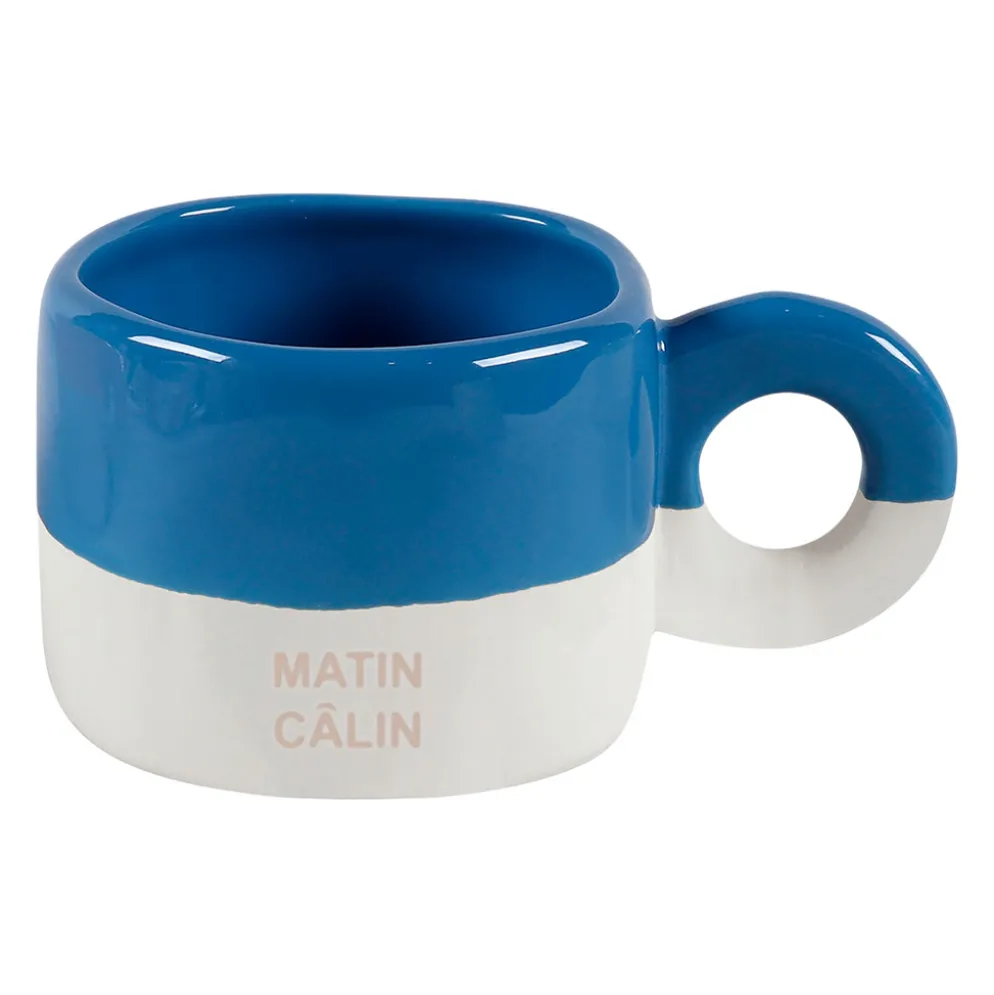 Tasse à thé en grès bleu et écru 30cl - Réveil gourmand