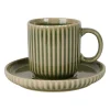 Tasse à thé et sous-tasse en grès rayé sauge 20cl - Carla